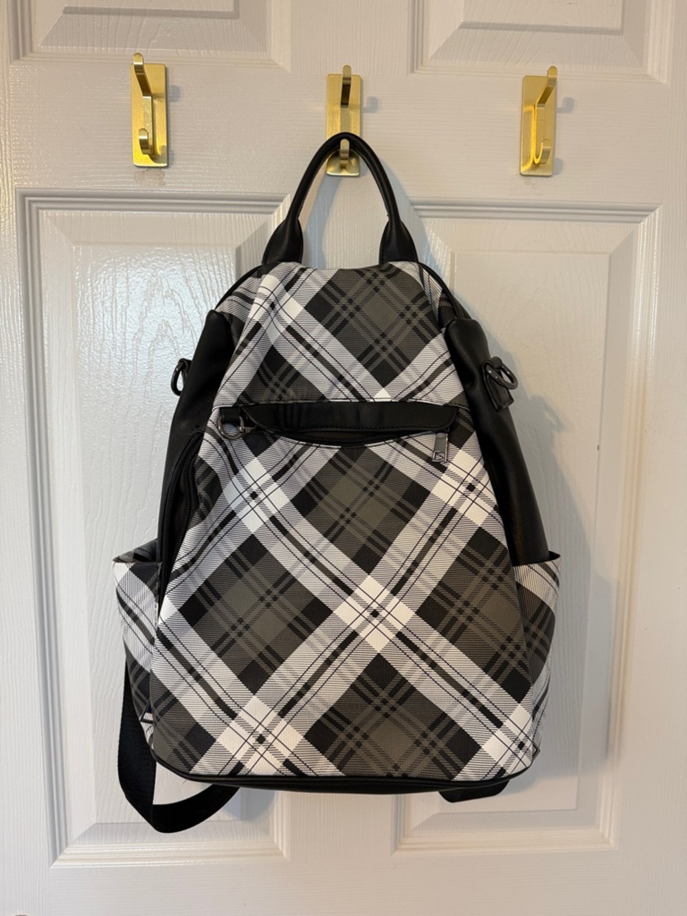 Plaid Black & White Womens purse Backpack - Modern Everyday Carry